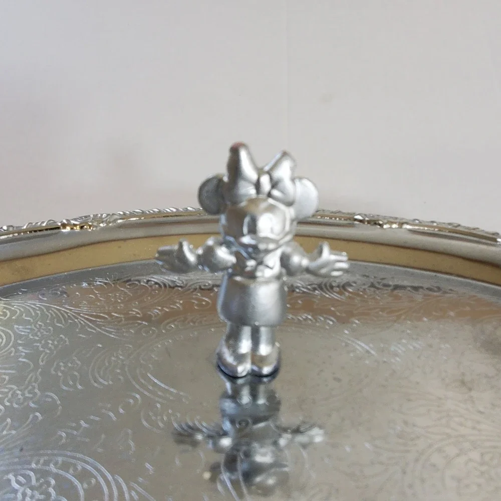 Vintage Disney Minnie Mouse Silver Plated Etched Vanity Jewelry Tray Hong Kong
